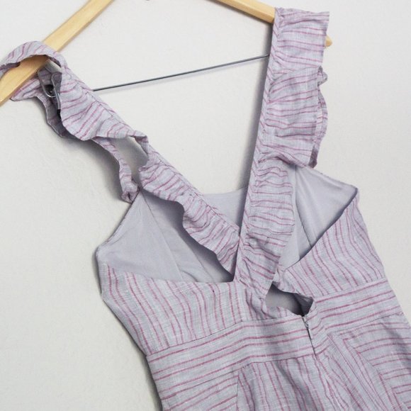 Anthropologie Elevenses Linen Nantucket Ruffle Wide Leg Jumpsuit Lavender $148 - Picture 7 of 16